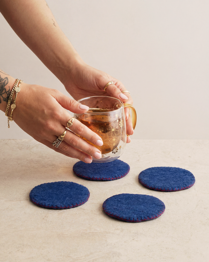 Aveva Electric Blue Wool Coaster set of 4