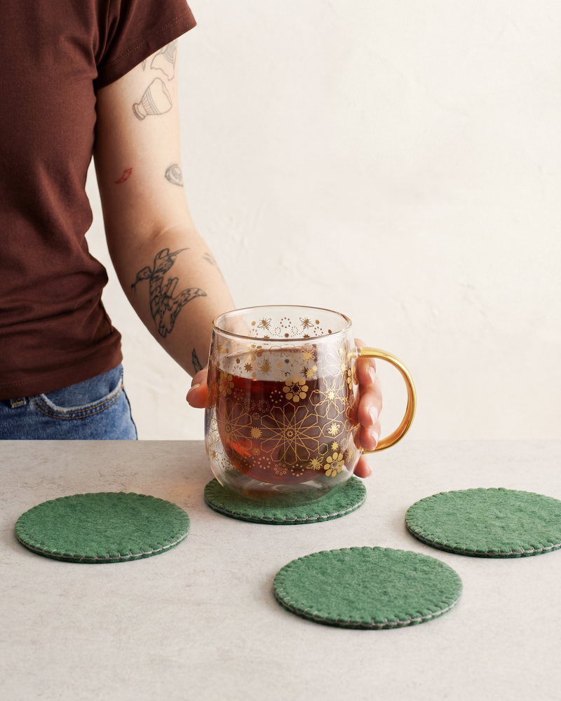 Aveva Spring Green Wool Coaster set of 4