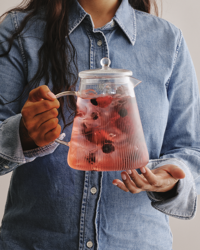 Tea Now Tall Ribbed Glass Teapot