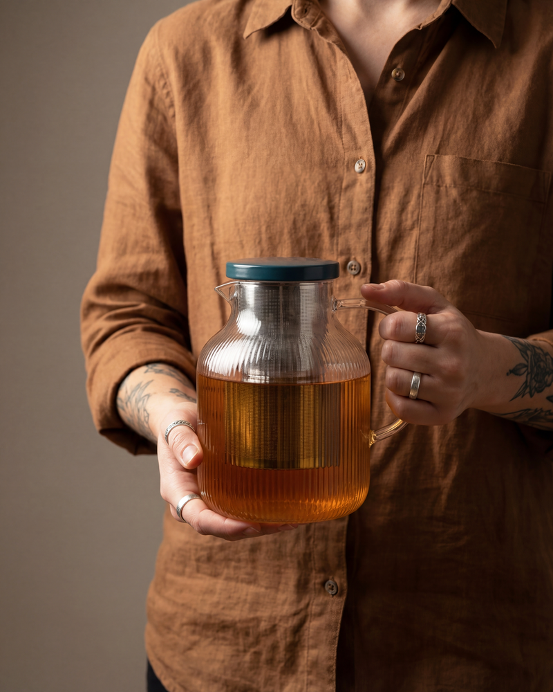 Chill Me Glass Iced Tea Jug Blue Steel