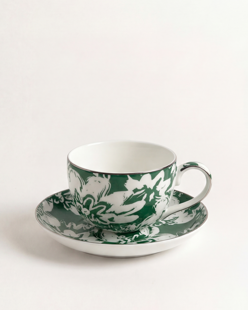 Floral Pop Cup & Saucer Green