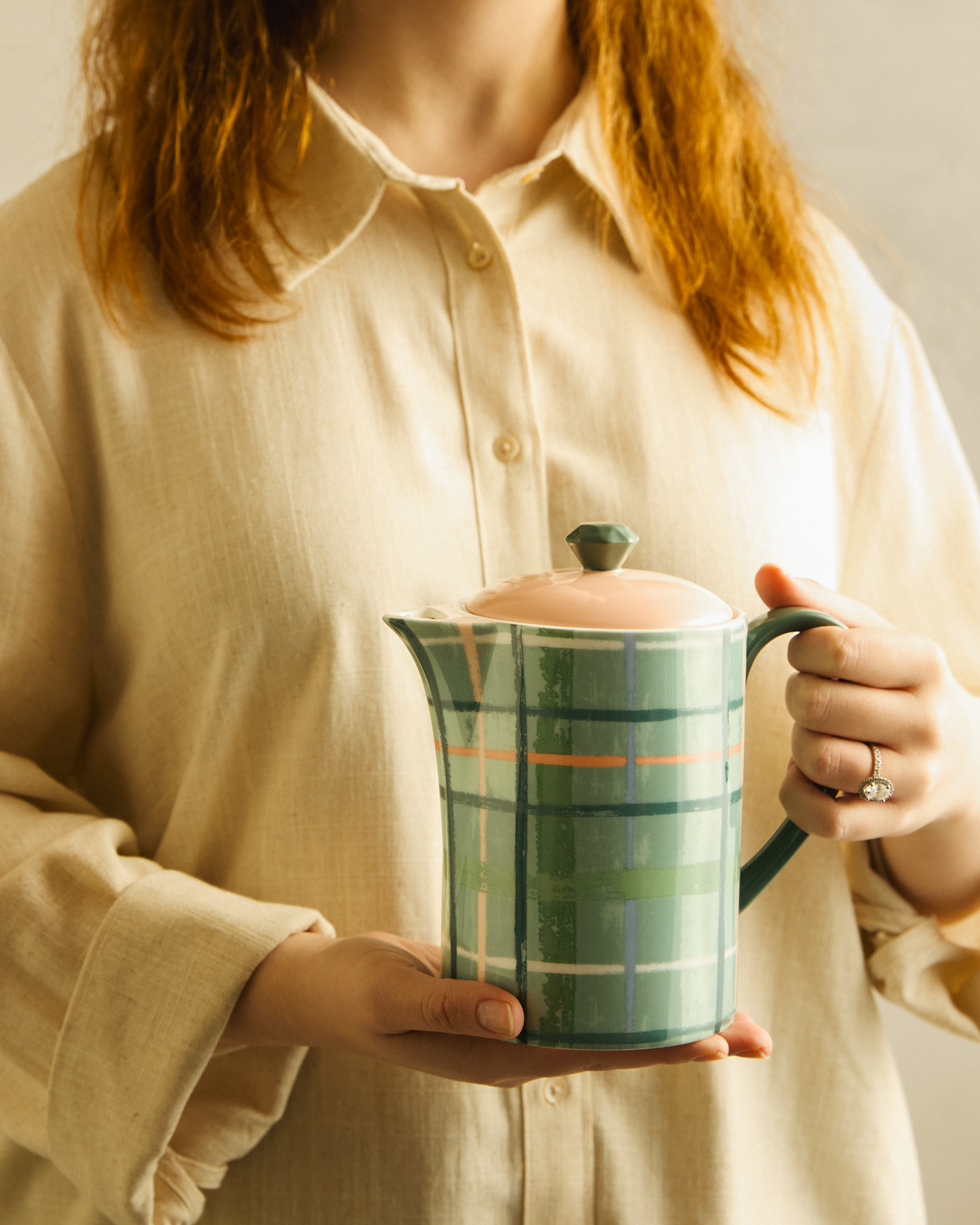 Plaid & Pour Sage Teapot