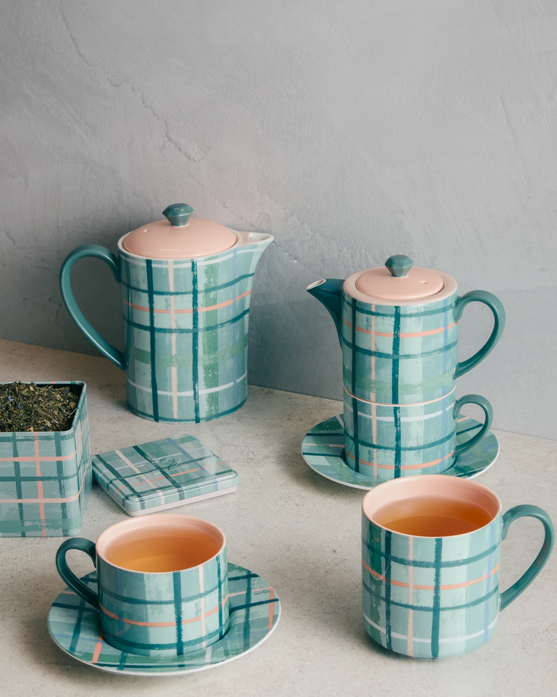 Plaid & Pour Sage Cup & Saucer
