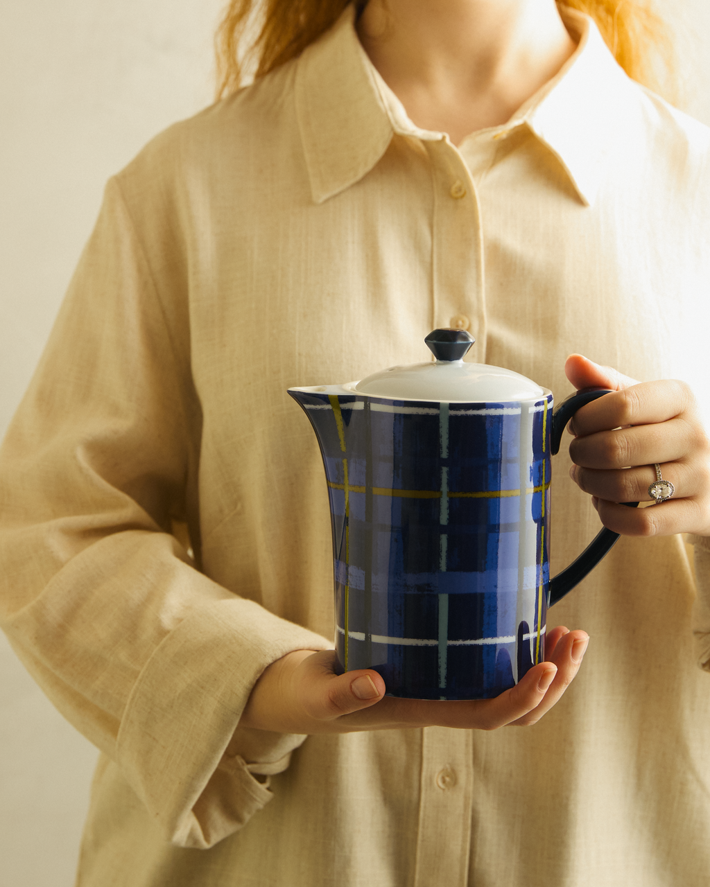 Plaid & Pour Blue Teapot