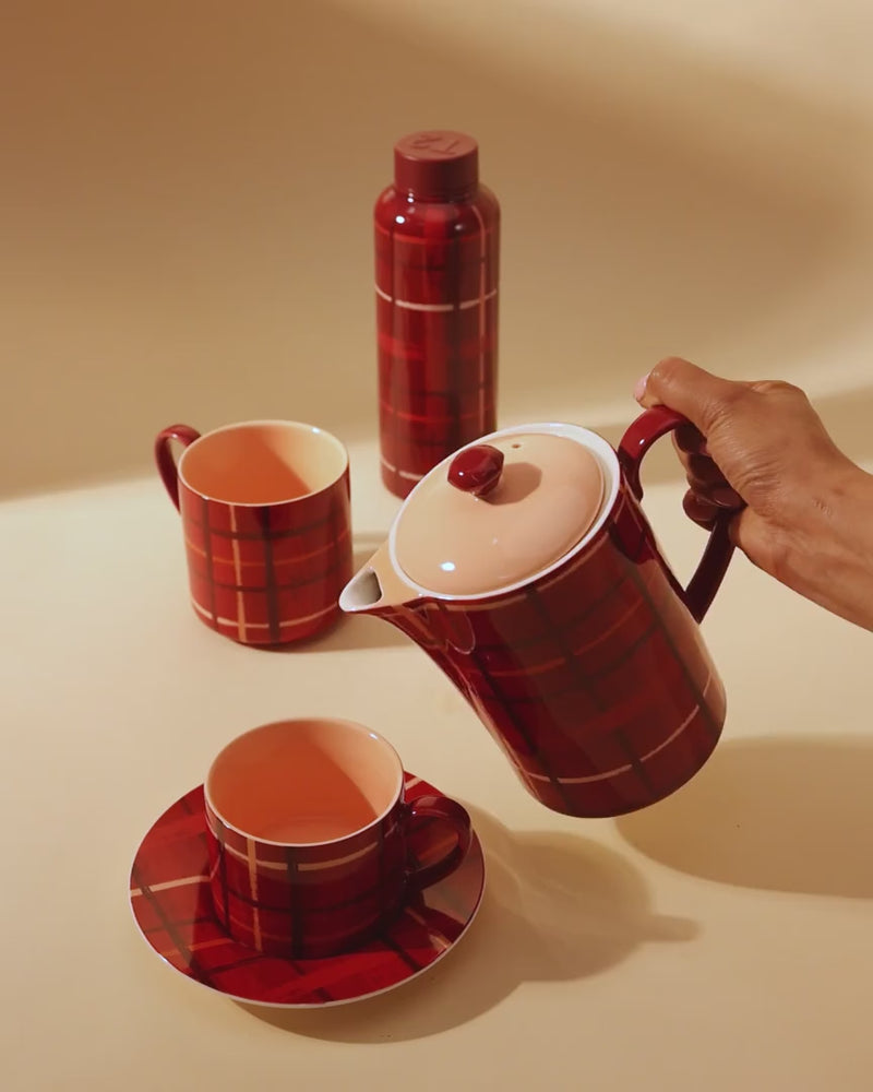 Plaid & Pour Red Cup & Saucer