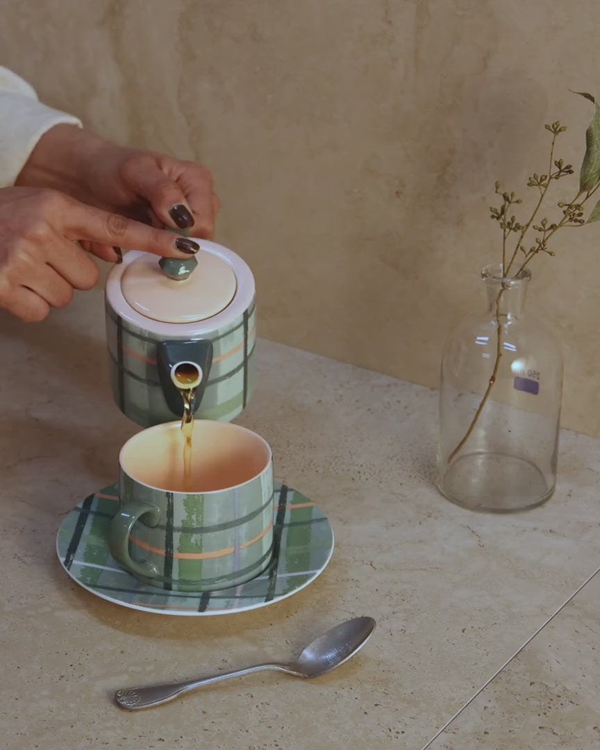 Plaid & Pour Sage Teapot