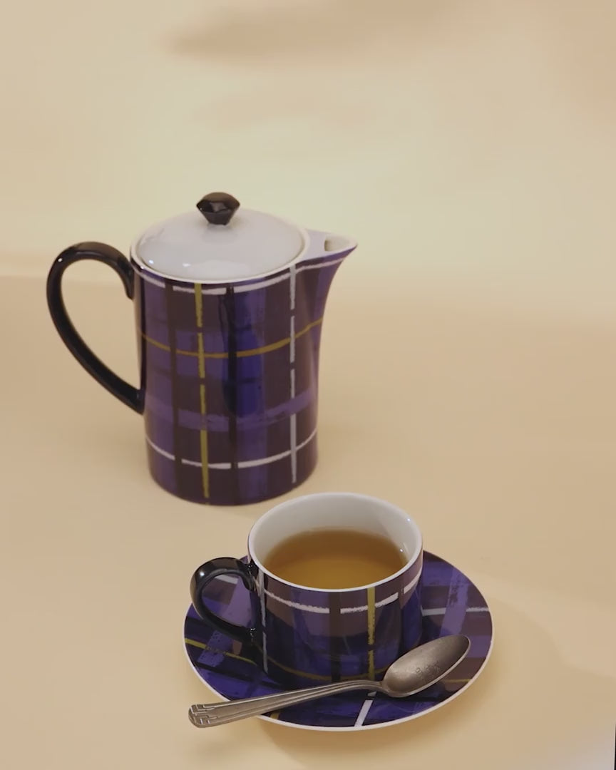 Plaid & Pour Blue Teapot